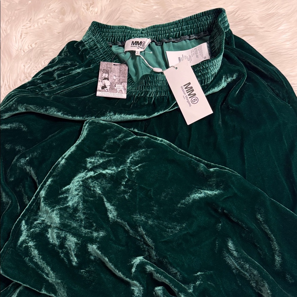 MM6 Maison Martin Margiela Emerald Green Velvet Pants size 46 inseam 30” - Picture 12 of 13